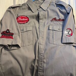Indian Motorcycle Gray Casual Button Down Shirt